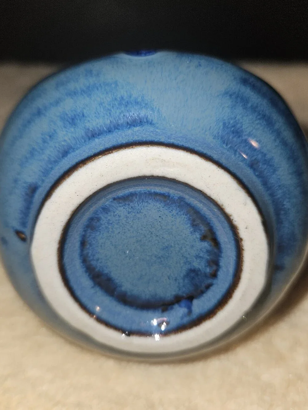Vintage Kotobuki Japanese Ceramic Mini Bud Vase Mino Ware Ocean Blue Glaze Art